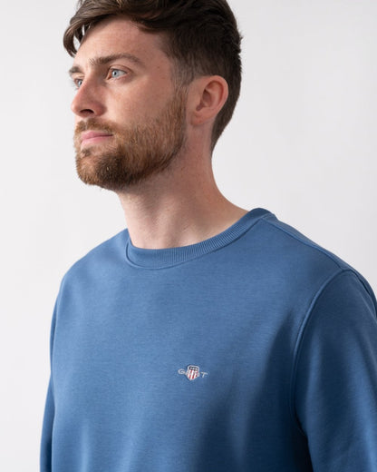 GANT Mens Regular Fit Shield Logo Crew Neck Sweatshirt - 442 Vintage Blue