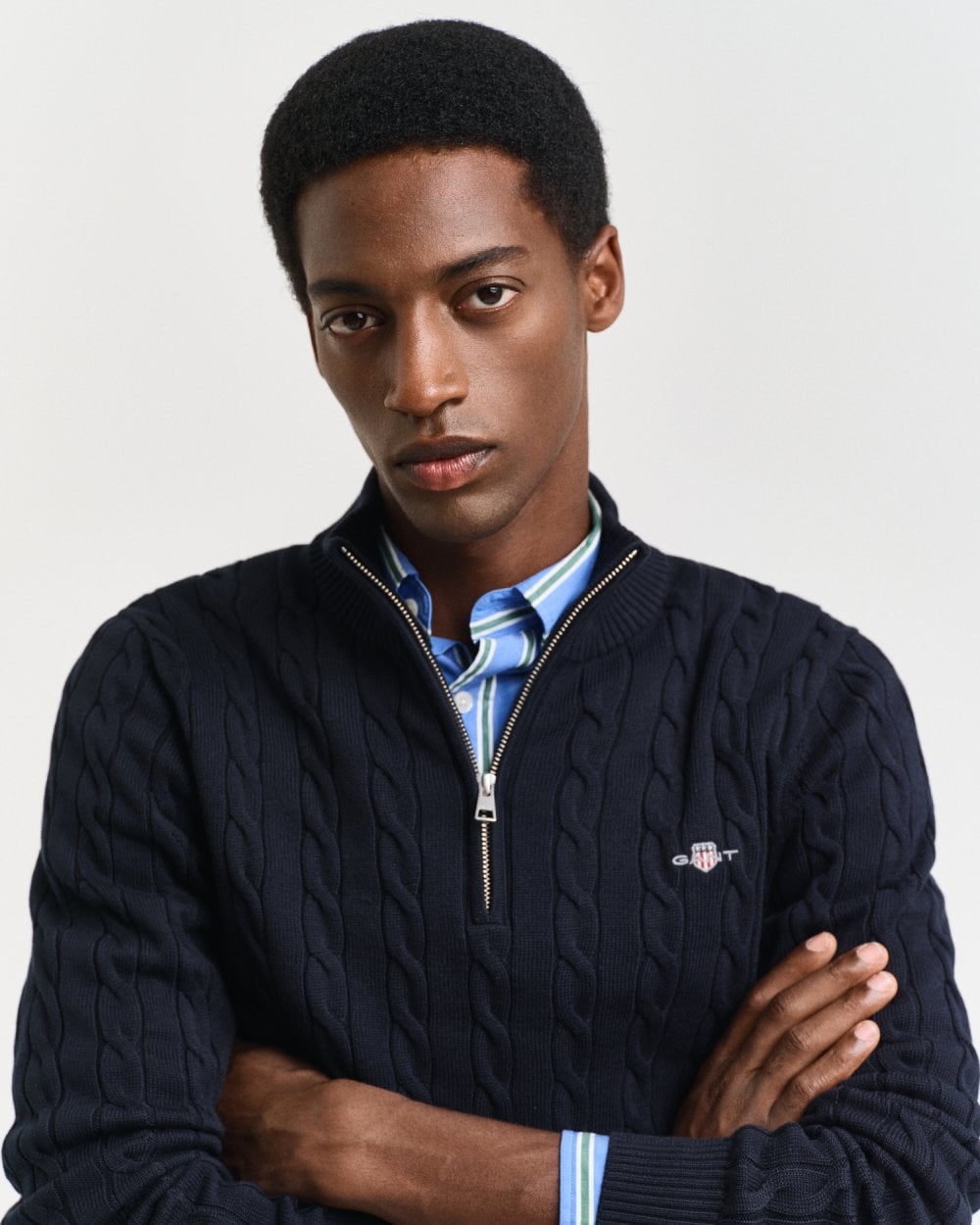 GANT Mens Cotton Cable Half Zip Jumper - 433 Evening Blue