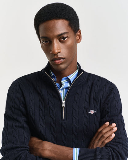 GANT Mens Cotton Cable Half Zip Jumper - 433 Evening Blue