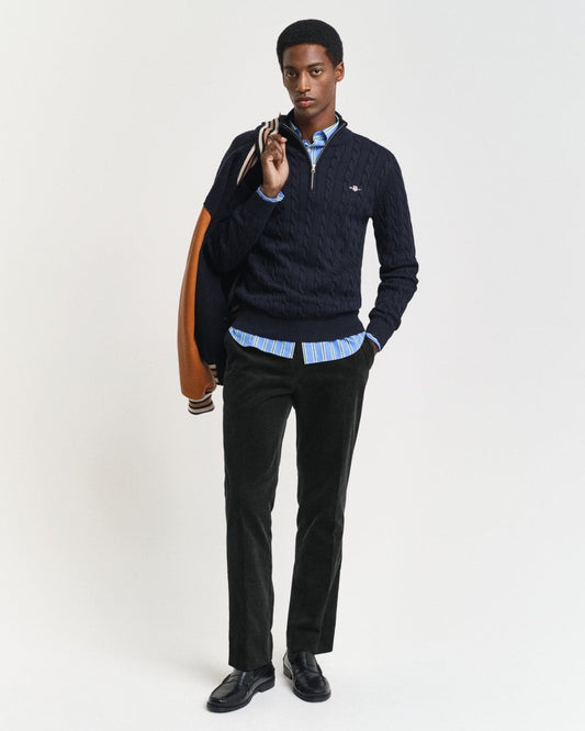GANT Mens Cotton Cable Half Zip Jumper - 433 Evening Blue