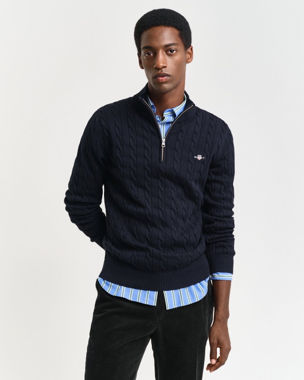 GANT Mens Cotton Cable Half Zip Jumper - 433 Evening Blue - CHO - Designer Mens Jumpers