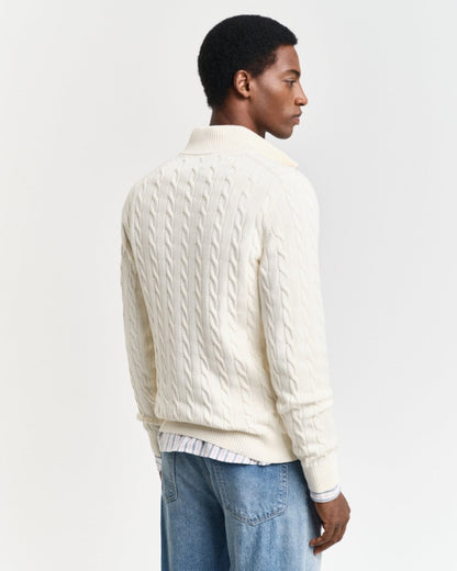 GANT Mens Cotton Cable Half Zip Jumper - 130 Cream