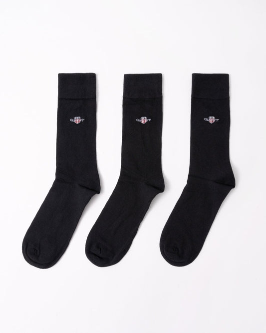 GANT Mens Shield Logo Socks 3-Pack - 19 Ebony Black