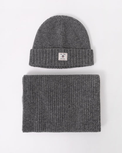 GANT Mens Beanie & Scarf Gift Set - 90 Charcoal Melange