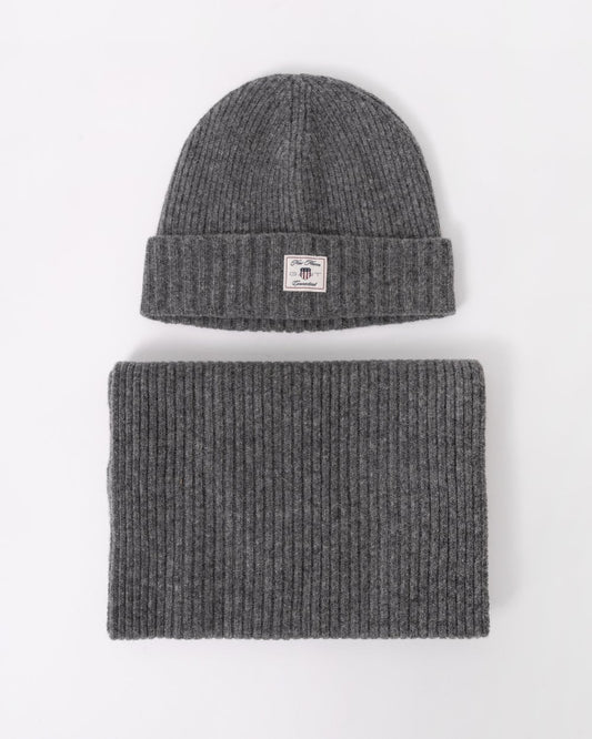 GANT Mens Beanie & Scarf Gift Set - 90 Charcoal Melange