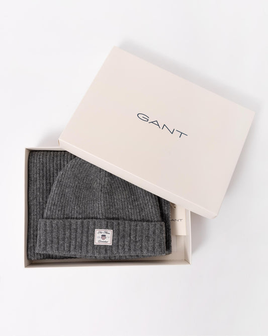 GANT Mens Beanie & Scarf Gift Set - 90 Charcoal Melange
