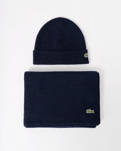 Lacoste Mens Beanie and Scarf Set - Navy Blue 166