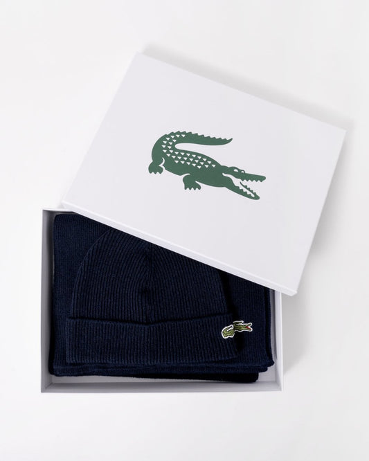 Lacoste Mens Beanie and Scarf Set - Navy Blue 166