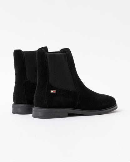 Tommy Hilfiger Flag Low-Heel Suede Womens Chelsea Boots - Black