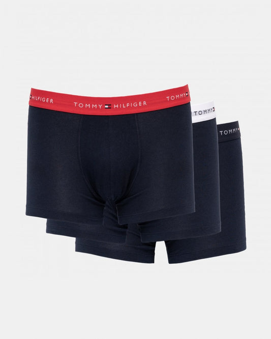 Tommy Hilfiger 3 Pack Mens Colour Waistband Trunks - Primary Red/White/Desert Sky - CHO - Designer Mens Underwear