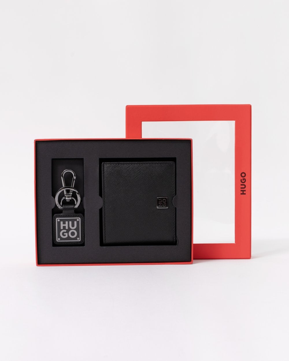 HUGO Mens Stacked Logo Wallet and Keyring Set