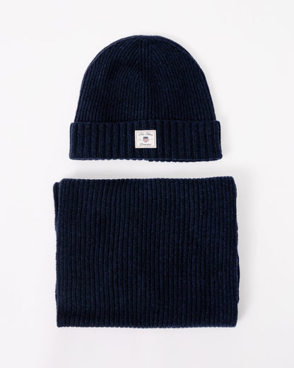 GANT Mens Beanie & Scarf Gift Set - 433 Evening Blue