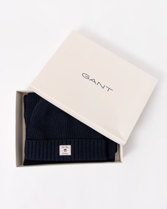 GANT Mens Beanie & Scarf Gift Set - 433 Evening Blue
