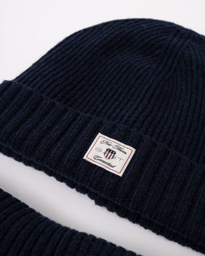GANT Mens Beanie & Scarf Gift Set - 433 Evening Blue