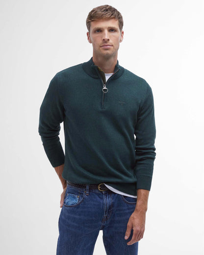Barbour Cotton Mens Half Zip Jumper - Seaweed