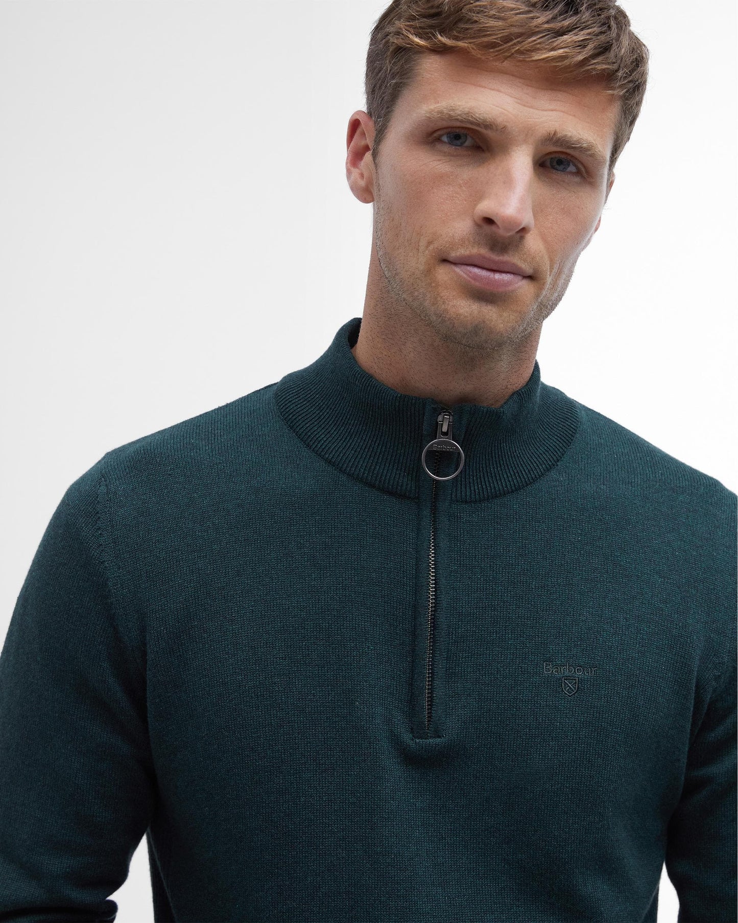 Barbour Cotton Mens Half Zip Jumper - Seaweed
