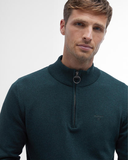 Barbour Cotton Mens Half Zip Jumper - Seaweed
