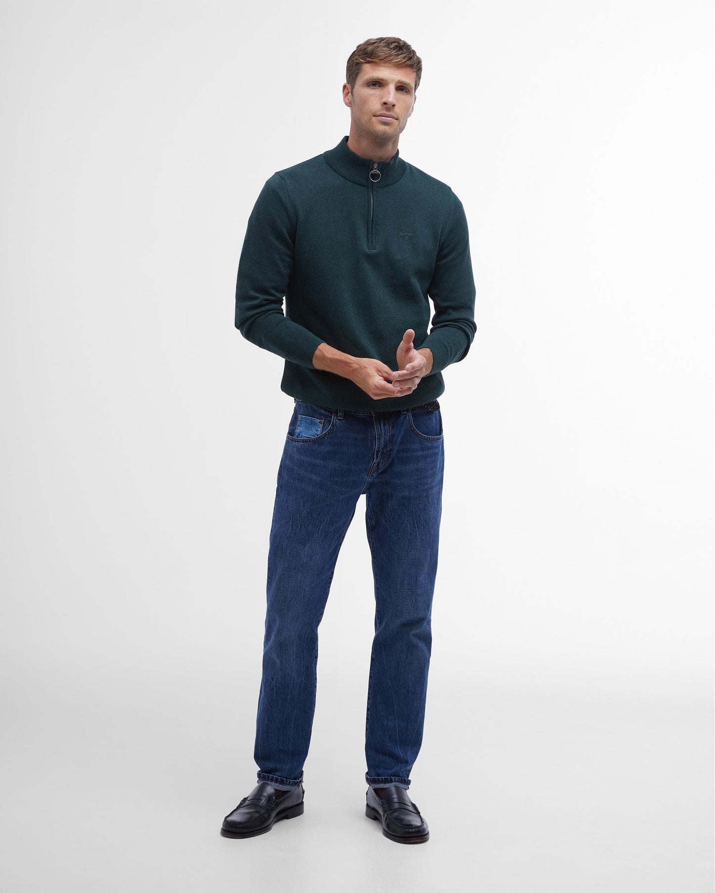 Barbour Cotton Mens Half Zip Jumper - Seaweed