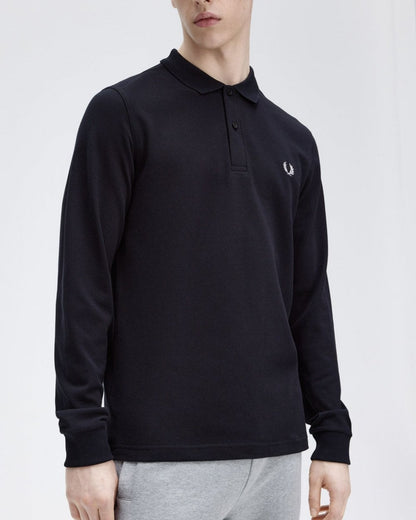 Fred Perry Mens Long Sleeve Plain Signature Polo Shirt NOS - Navy 608