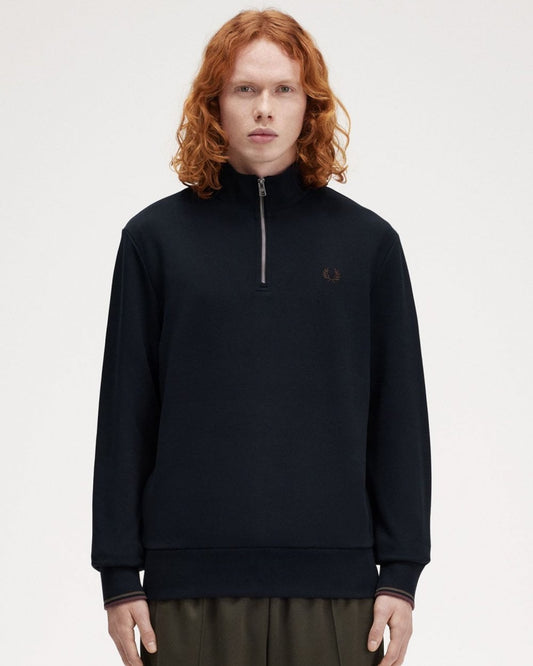 Fred Perry Mens Half Zip Sweatshirt - Navy/Laurel Wreath Green/Carrington Road Brick W65