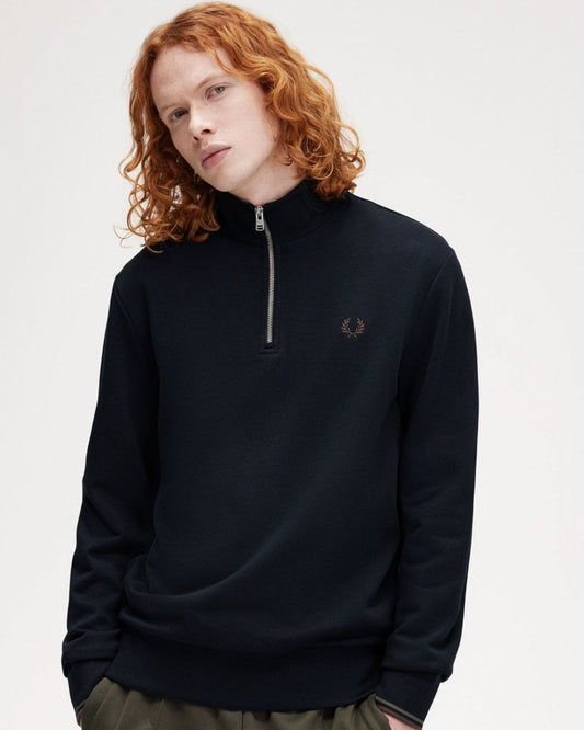 Fred Perry Mens Half Zip Sweatshirt - Navy/Laurel Wreath Green/Carrington Road Brick W65