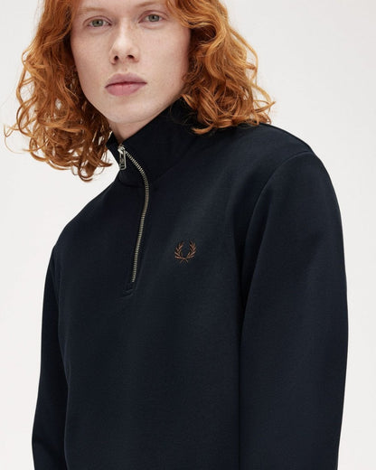 Fred Perry Mens Half Zip Sweatshirt - Navy/Laurel Wreath Green/Carrington Road Brick W65