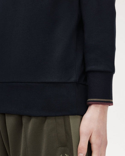 Fred Perry Mens Half Zip Sweatshirt - Navy/Laurel Wreath Green/Carrington Road Brick W65