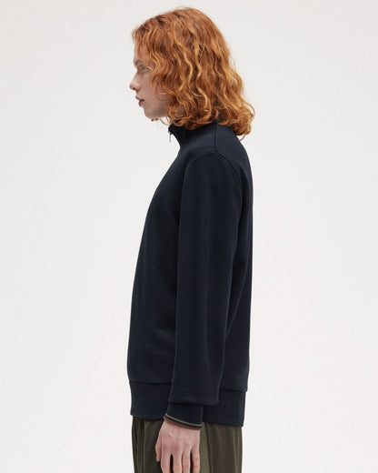 Fred Perry Mens Half Zip Sweatshirt - Navy/Laurel Wreath Green/Carrington Road Brick W65