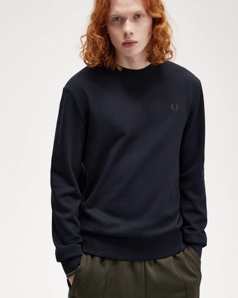 Fred Perry Mens Crew Neck Sweatshirt - Navy/Laurel Wreath Green/Carrington Road Brick W65
