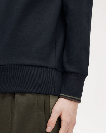 Fred Perry Mens Crew Neck Sweatshirt - Navy/Laurel Wreath Green/Carrington Road Brick W65