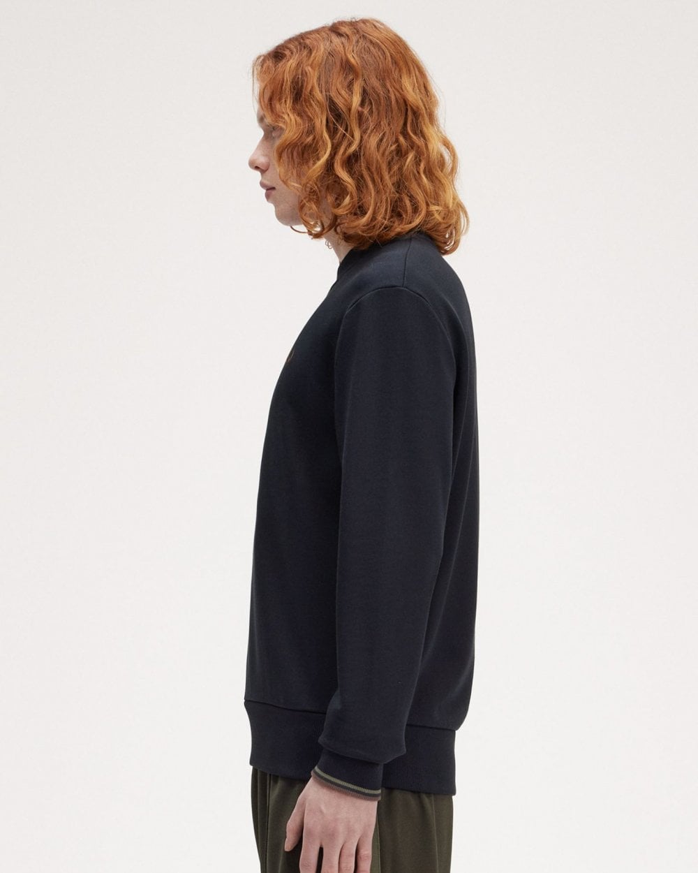 Fred Perry Mens Crew Neck Sweatshirt - Navy/Laurel Wreath Green/Carrington Road Brick W65