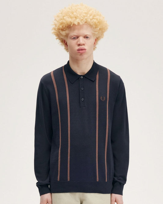 Fred Perry Fred Perry Mens Vertical Stripe Long Sleeve Knit Polo