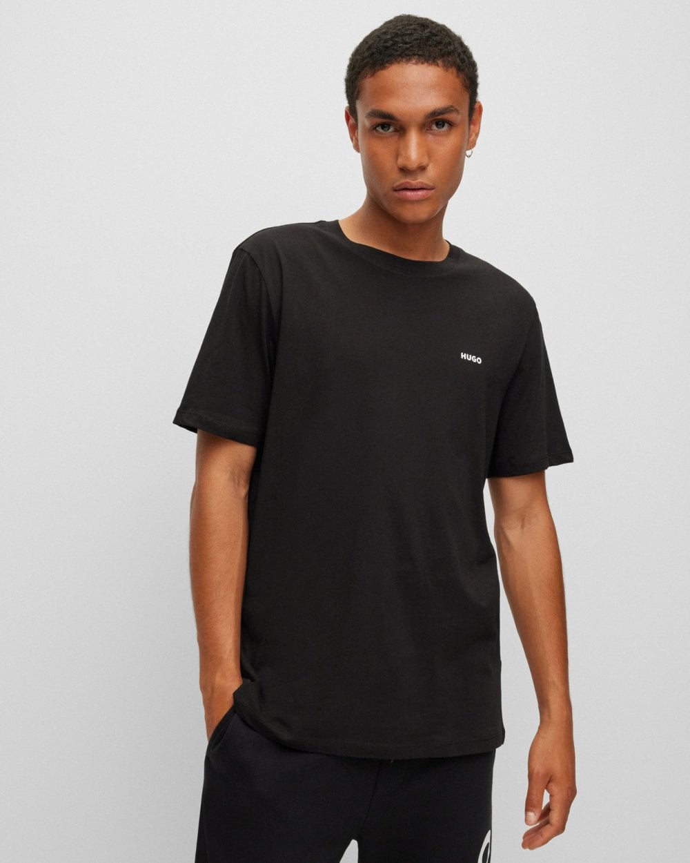 HUGO Dero222 Mens Cotton-Jersey T-Shirt with Logo Print NOS - Black 001
