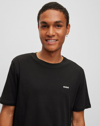 HUGO Dero222 Mens Cotton-Jersey T-Shirt with Logo Print NOS - Black 001