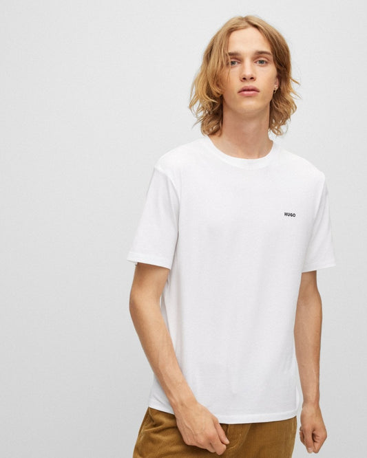 HUGO Dero222 Mens Cotton-Jersey T-Shirt with Logo Print NOS - White 100