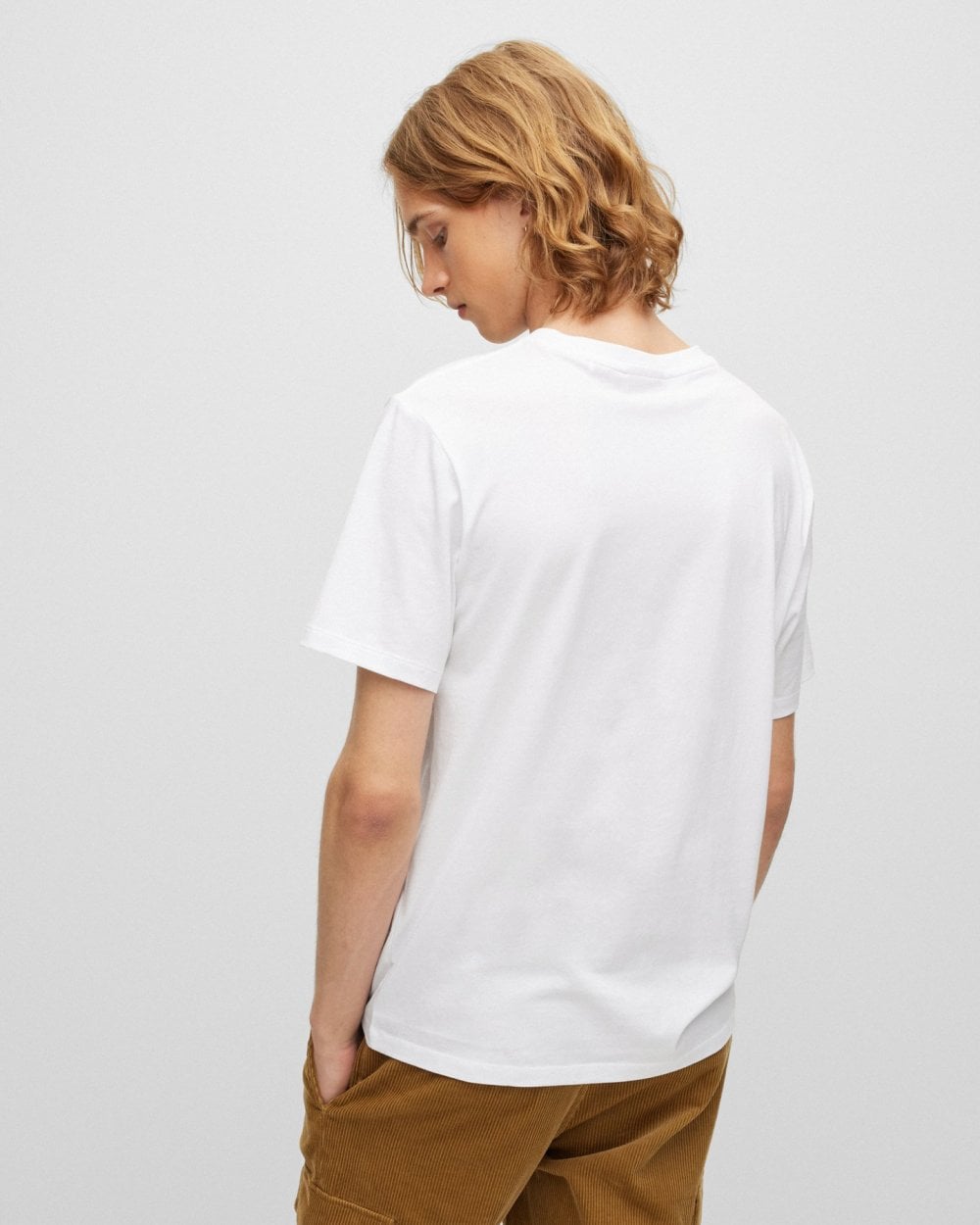 HUGO Dero222 Mens Cotton-Jersey T-Shirt with Logo Print NOS - White 100