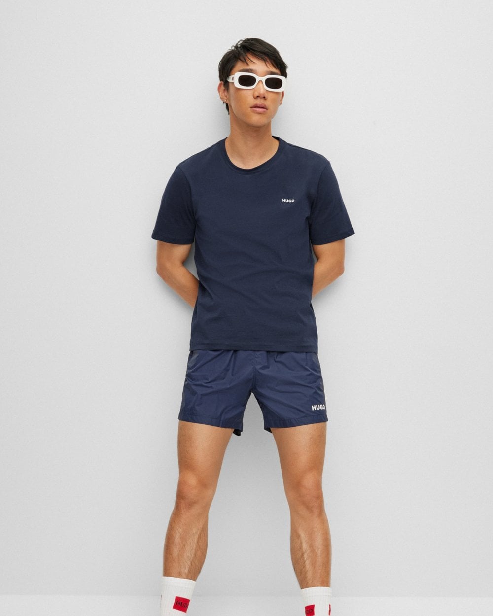 HUGO Dero222 Mens Cotton-Jersey T-Shirt with Logo Print NOS - Dark Blue 405
