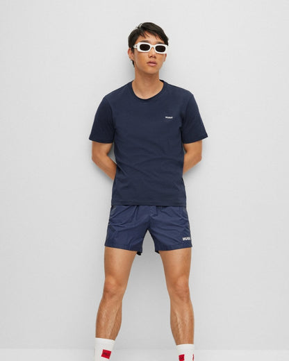 HUGO Dero222 Mens Cotton-Jersey T-Shirt with Logo Print NOS - Dark Blue 405
