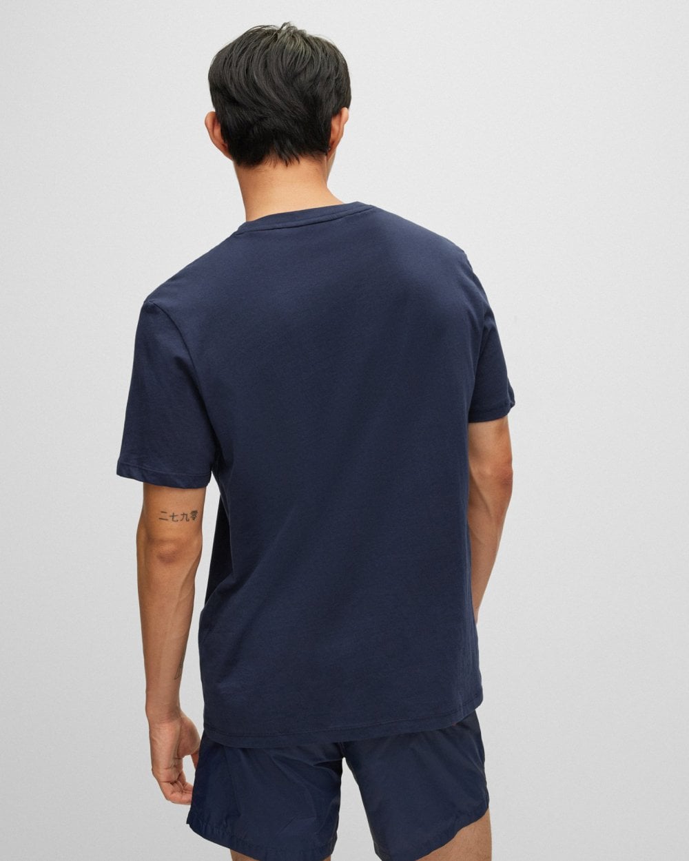 HUGO Dero222 Mens Cotton-Jersey T-Shirt with Logo Print NOS - Dark Blue 405