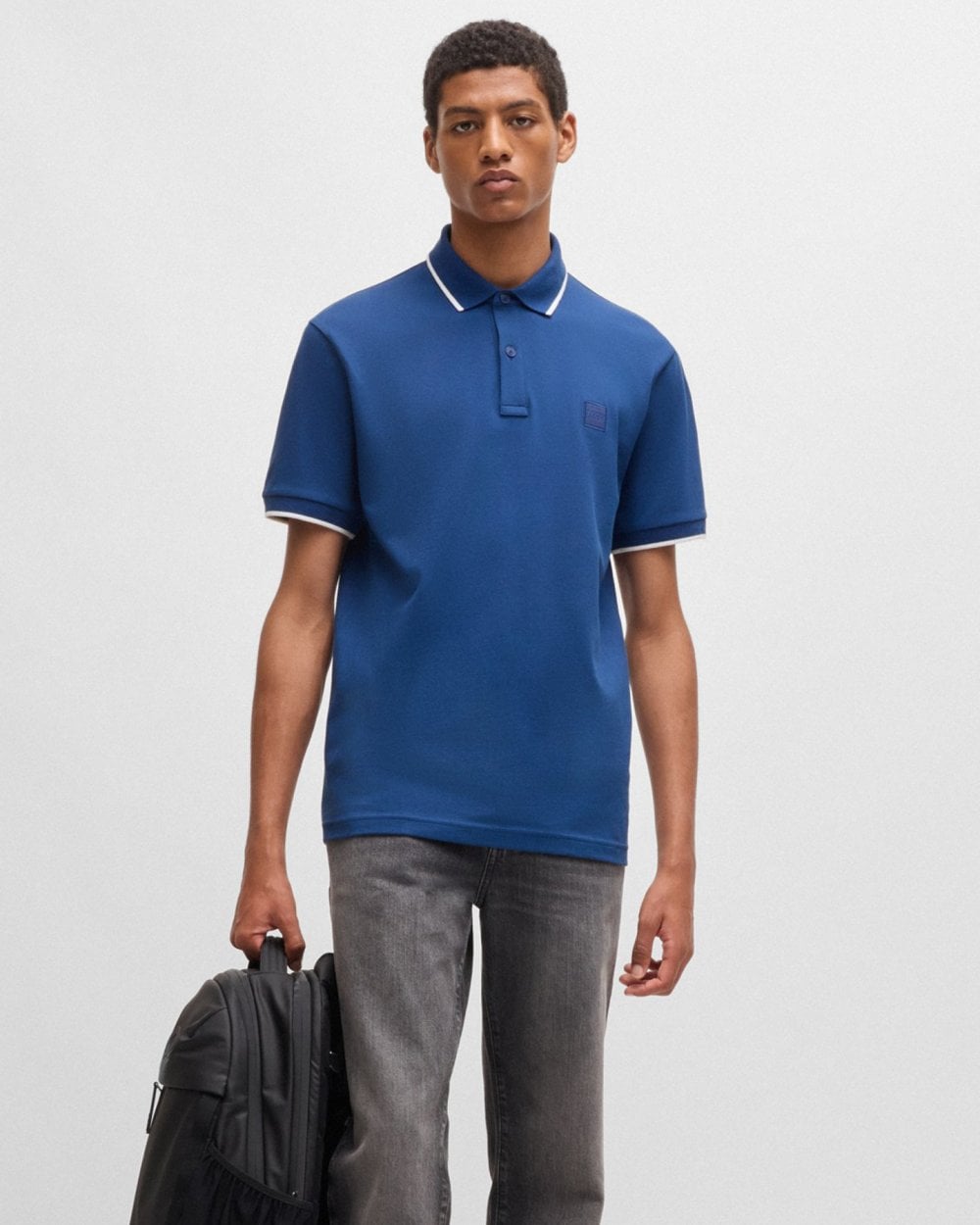 BOSS Orange Passertip Mens Short Sleeve Polo Shirt With Tipped Collar - Open Blue 494