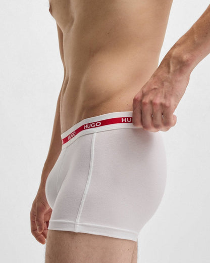 HUGO Planet 3-Pack Stretch-Cotton Logo Waistband Trunks - Open White 120