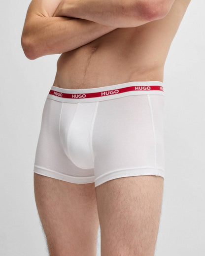 HUGO Planet 3-Pack Stretch-Cotton Logo Waistband Trunks - Open White 120