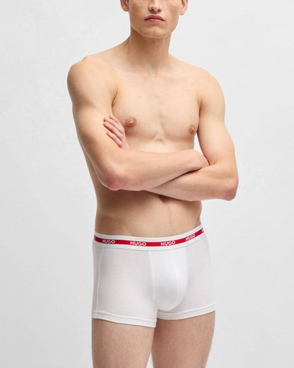 HUGO Planet 3-Pack Stretch-Cotton Logo Waistband Trunks - Open White 120