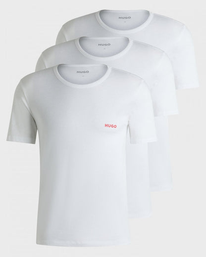 HUGO Mens  Three-Pack of Underwear T-Shirts in Cotton with Logos NOS - White 100