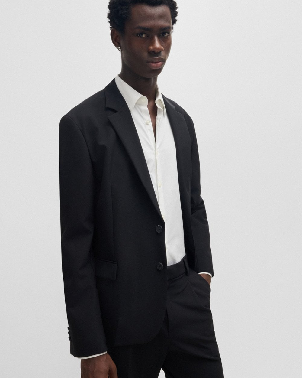 HUGO Ermo Mens Slim Fit Shirt in Stretch Cotton with Stacked Logo - Open White 199