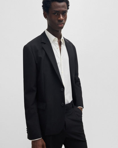 HUGO Ermo Mens Slim Fit Shirt in Stretch Cotton with Stacked Logo - Open White 199