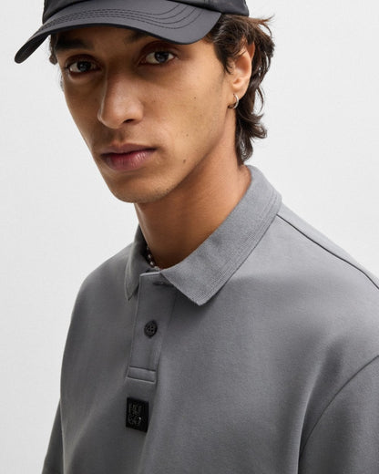 HUGO Deabono Mens Interlock Cotton Polo Shirt with Stacked Logo - Open Grey 086