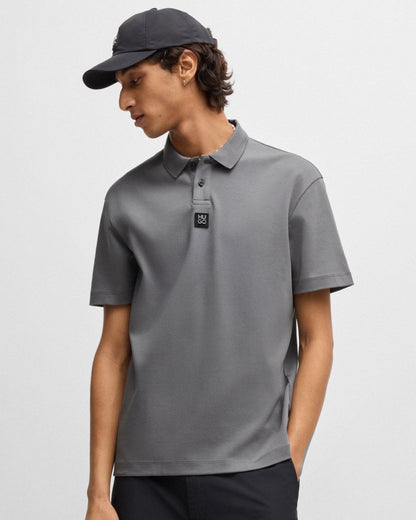 HUGO Deabono Mens Interlock Cotton Polo Shirt with Stacked Logo - Open Grey 086