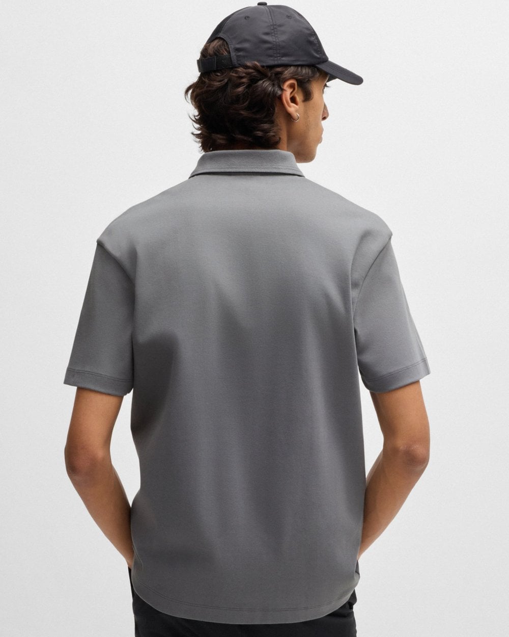HUGO Deabono Mens Interlock Cotton Polo Shirt with Stacked Logo - Open Grey 086