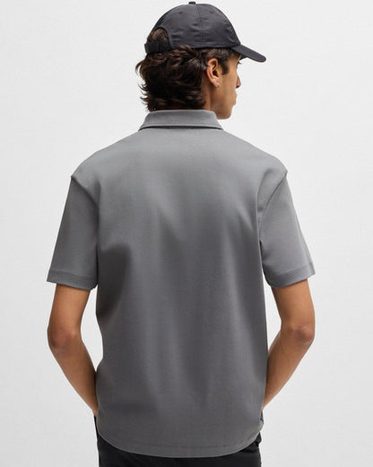 HUGO Deabono Mens Interlock Cotton Polo Shirt with Stacked Logo - Open Grey 086
